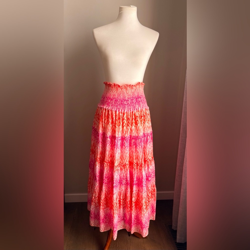 Lauren Ralph Lauren Tiered Floral Crinkle Georgette Skirt In Pink Multi Size M